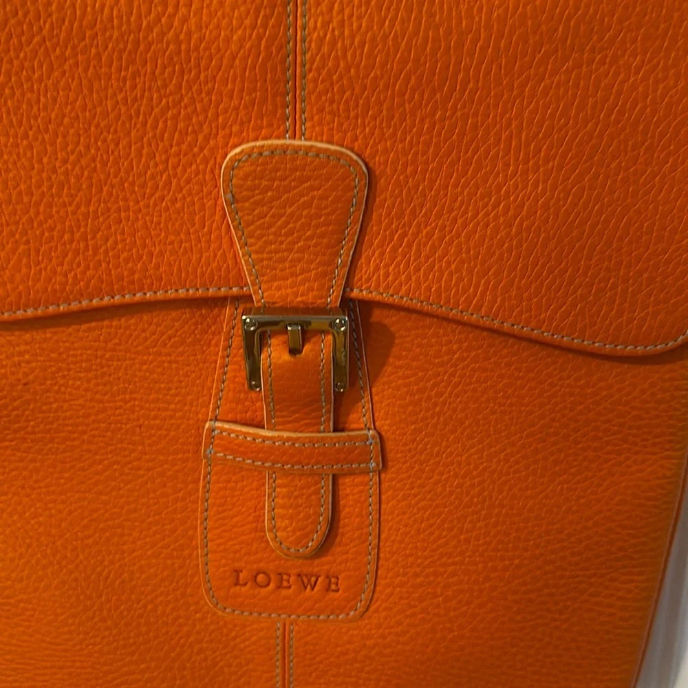 Vintage Loewe Senda Orange Pebbled Leather Logo Embossed Crossbody Bag